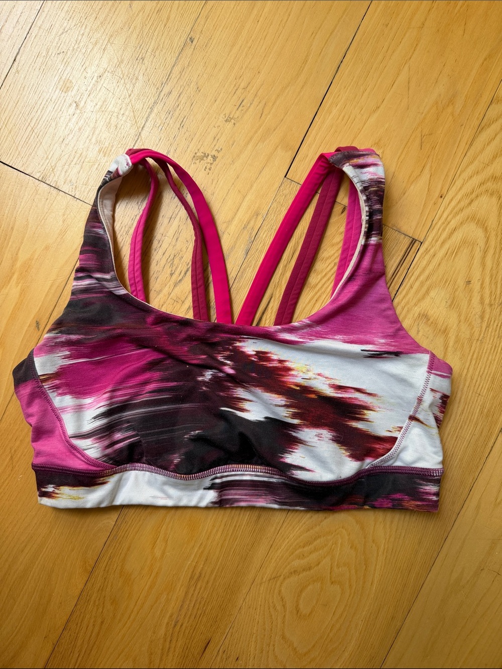 lululemon athletica Pink & Black Abstract Strappy Sports Bra